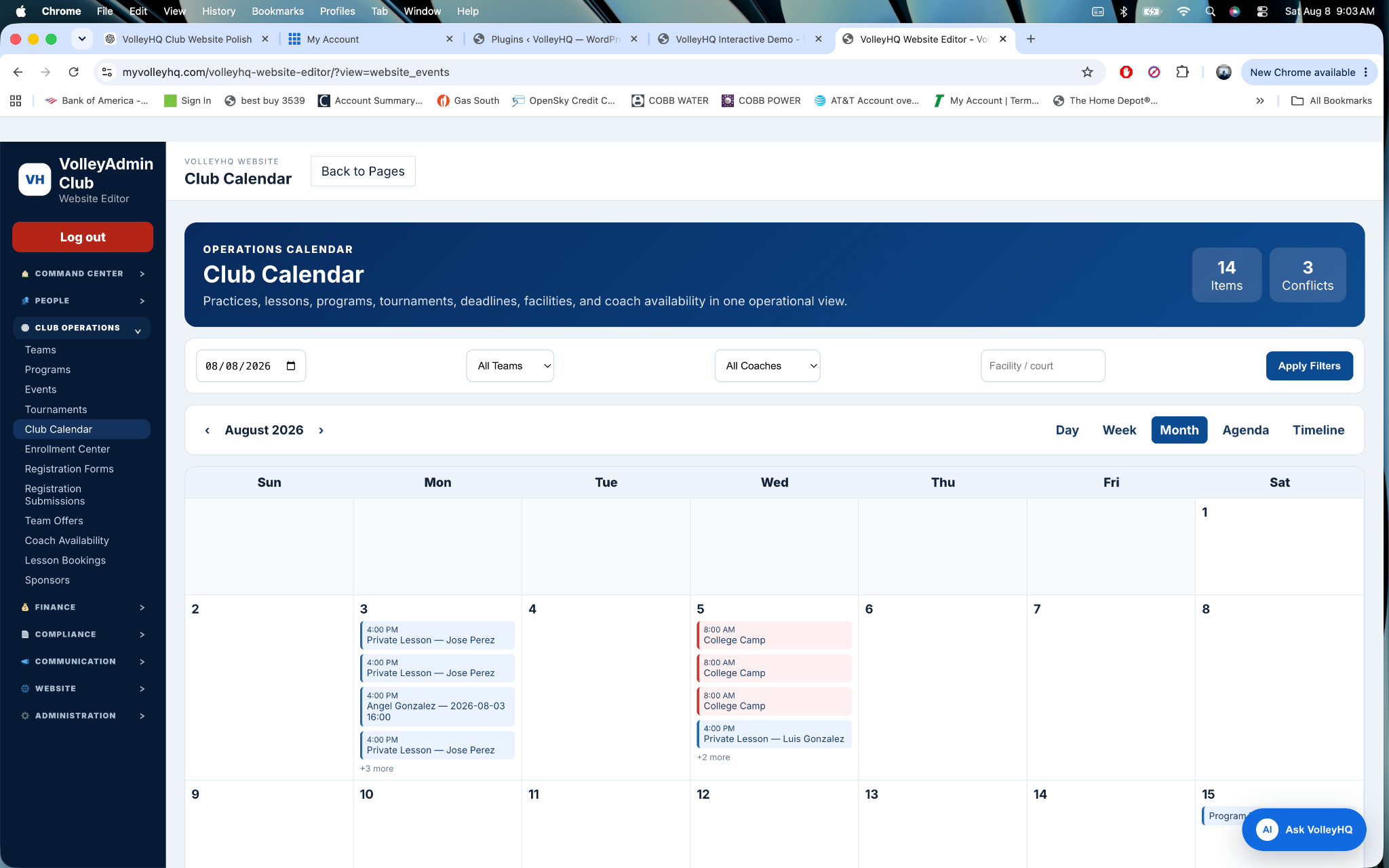 VolleyHQ Club Calendar