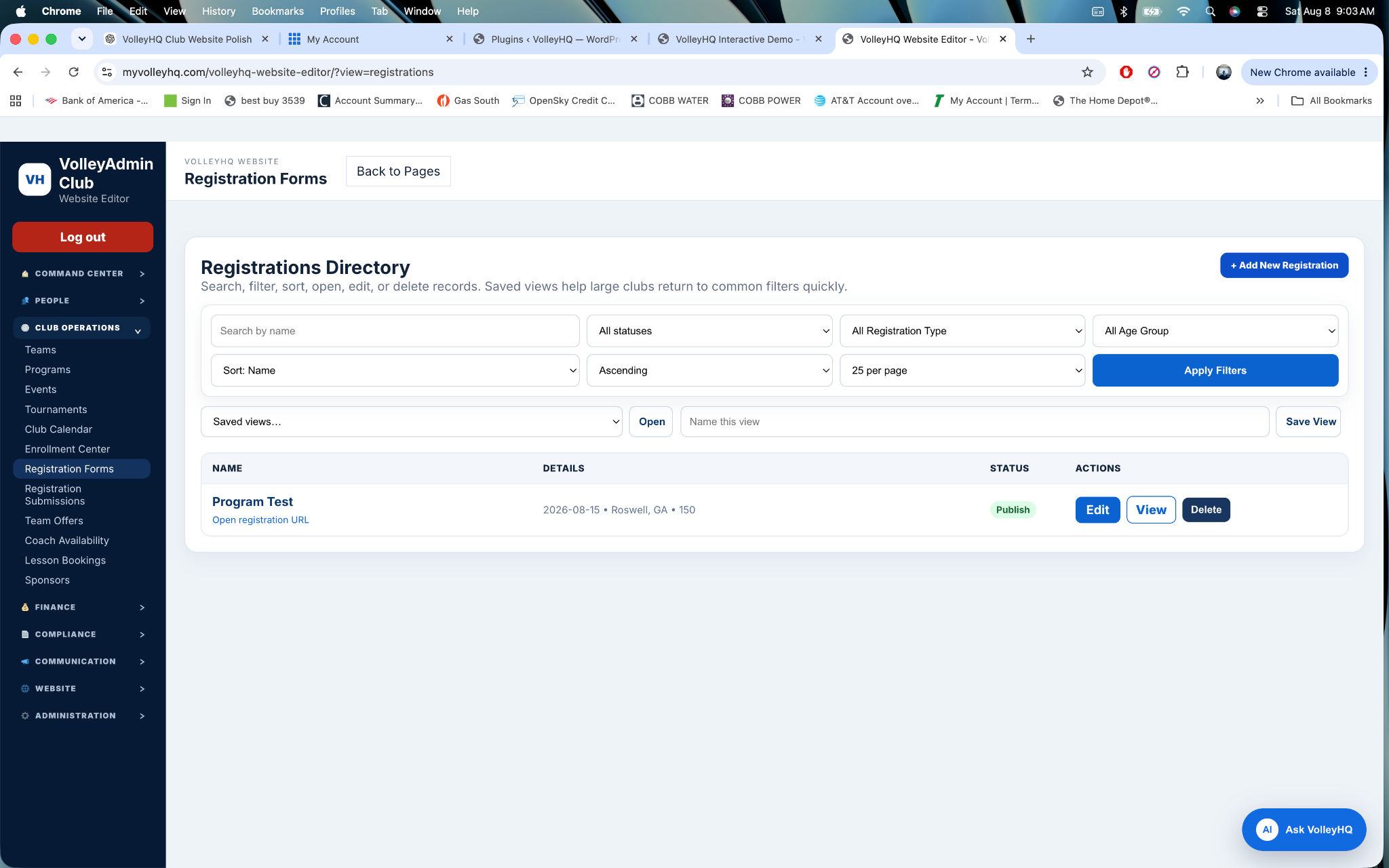 VolleyHQ Registration Forms