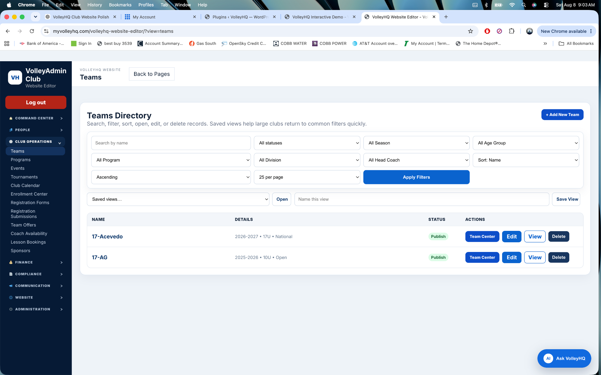 VolleyHQ Teams Directory