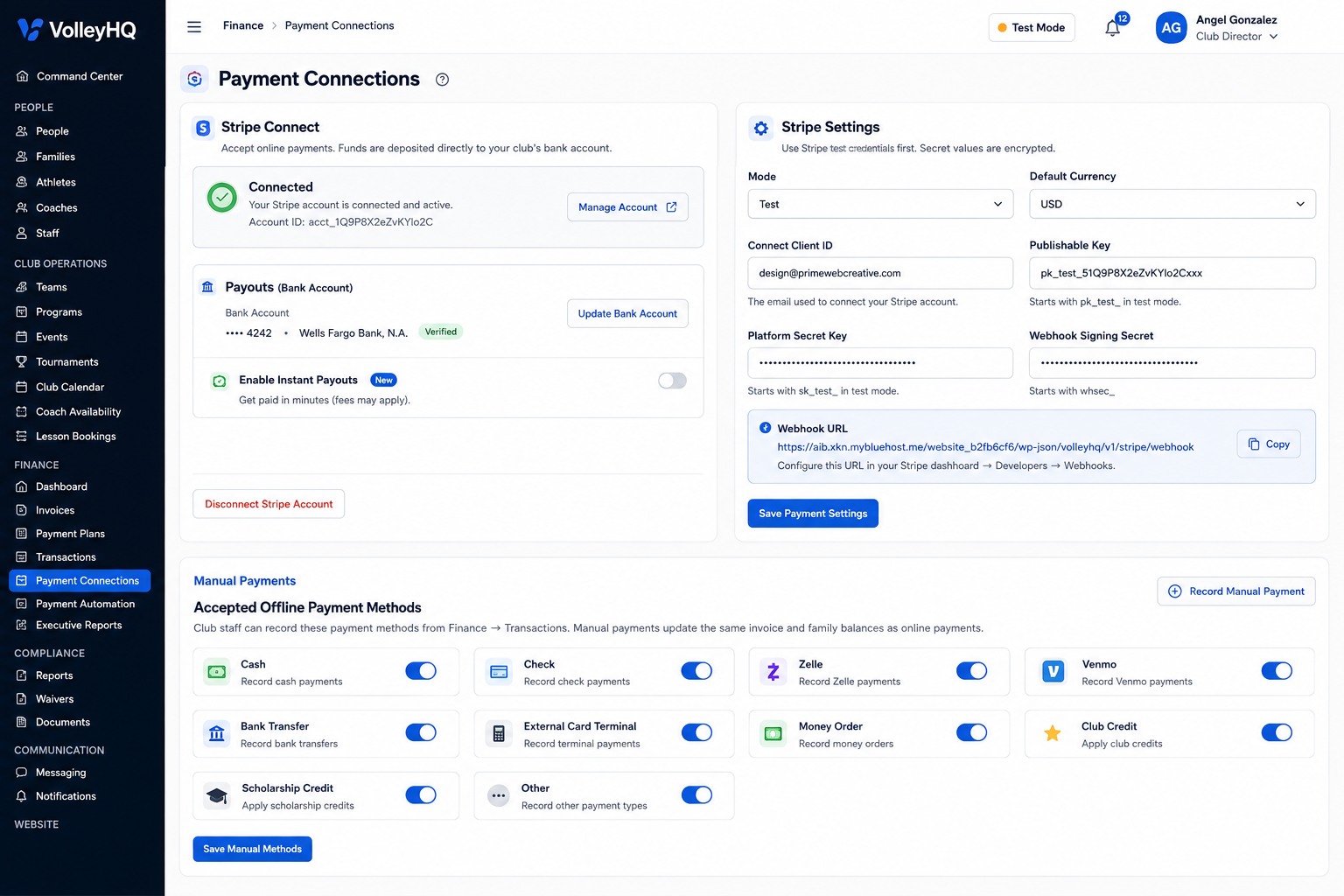 VolleyHQ Finance and Payment Connections